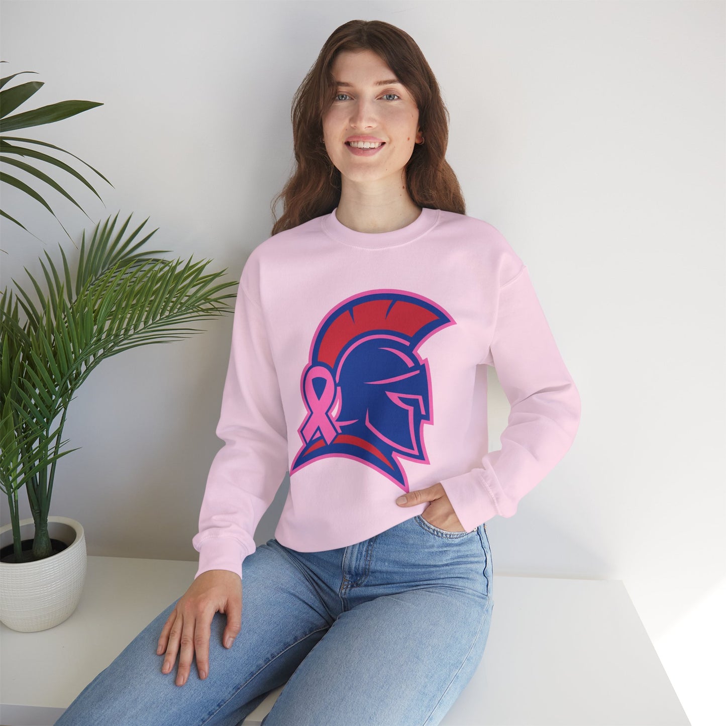 Spartan Helmet Breast Cancer Awareness Gildan Sweatshirt
