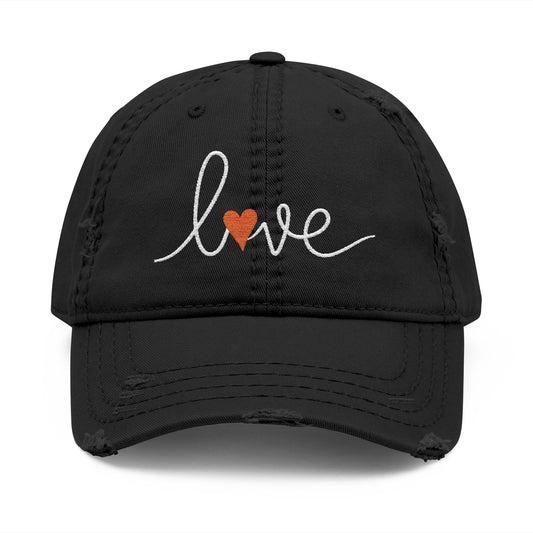 Love Script Heart Embroidered Vintage Distressed Ballcap