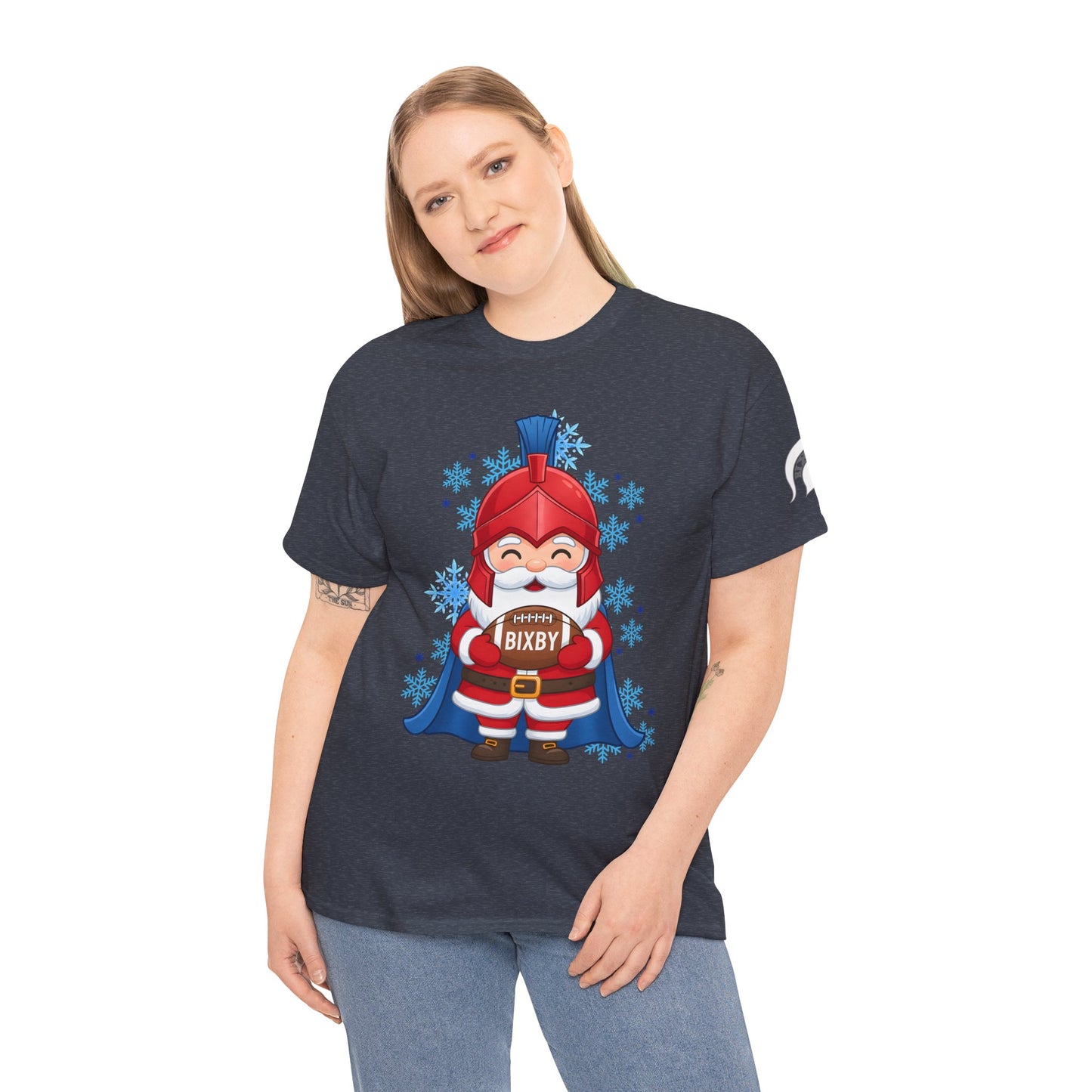 Spartan Football Santa Gildan Tee With Sleeve Print