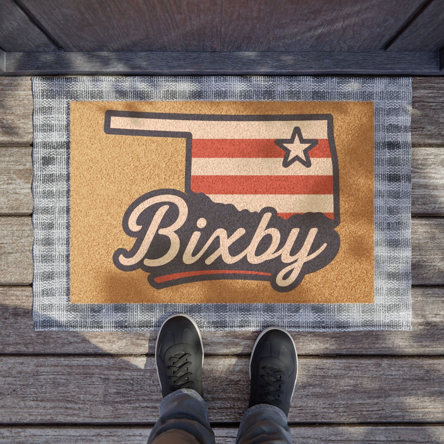 Bixby OK Red White and Blue Spartan Logo Doormat