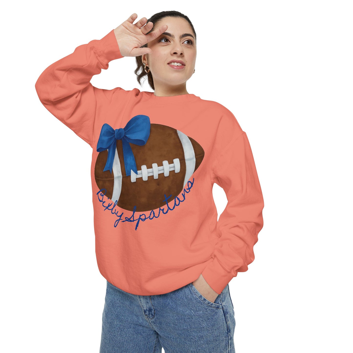 Bixby Spartans Football Bow Comfort Colors Sweatshirt