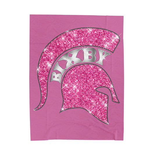 Spartan Pink Bling Logo Velveteen Plush Blanket