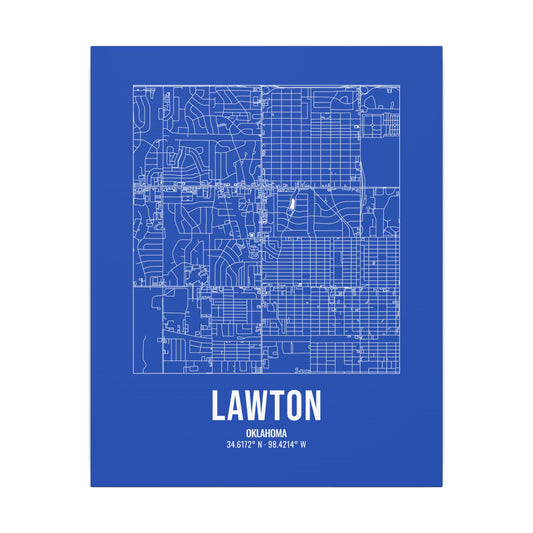 Lawton Street Map Canvas, White on Royal Blue