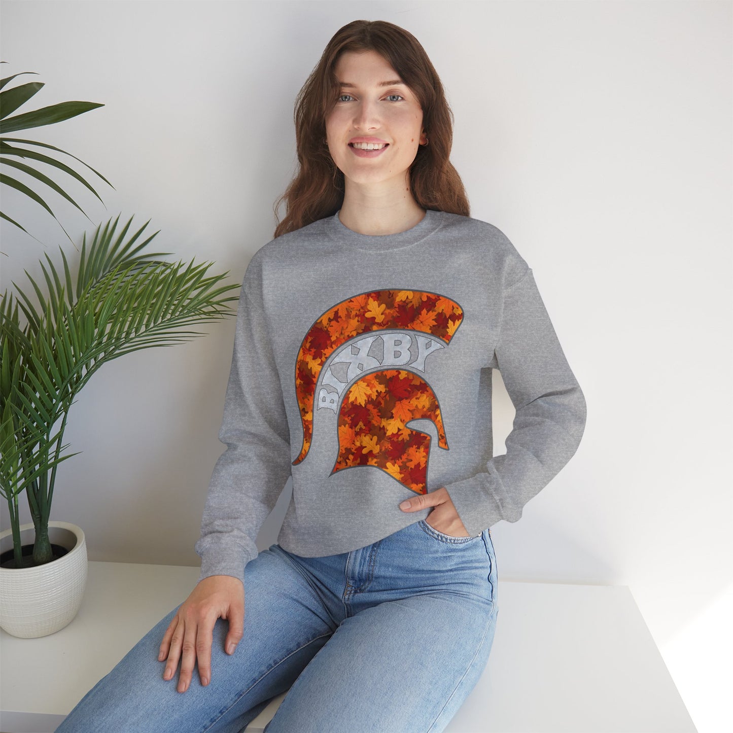 Bixby Spartan Fall Helmet Gildan Sweatshirt
