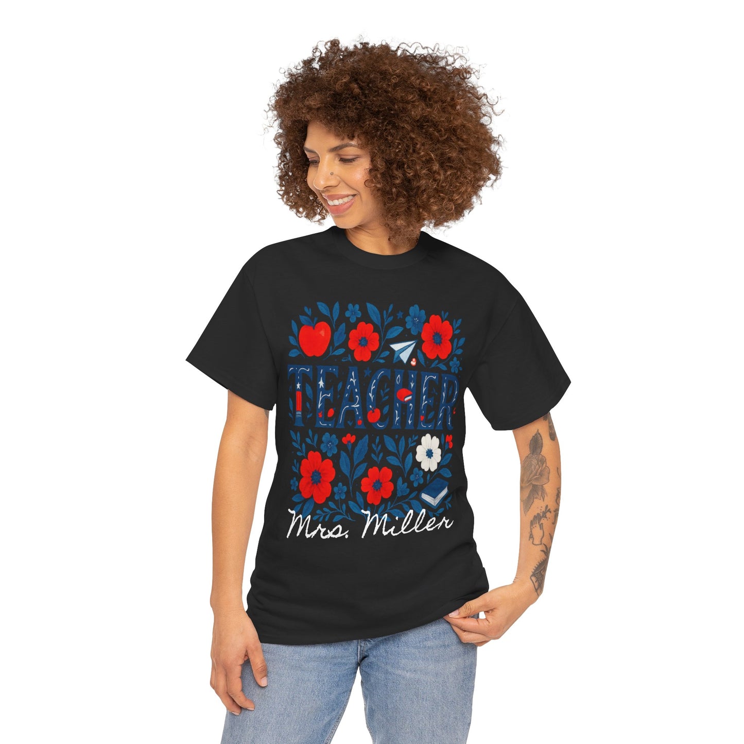 Floral Teacher Personalized Spartan Gildan Tee