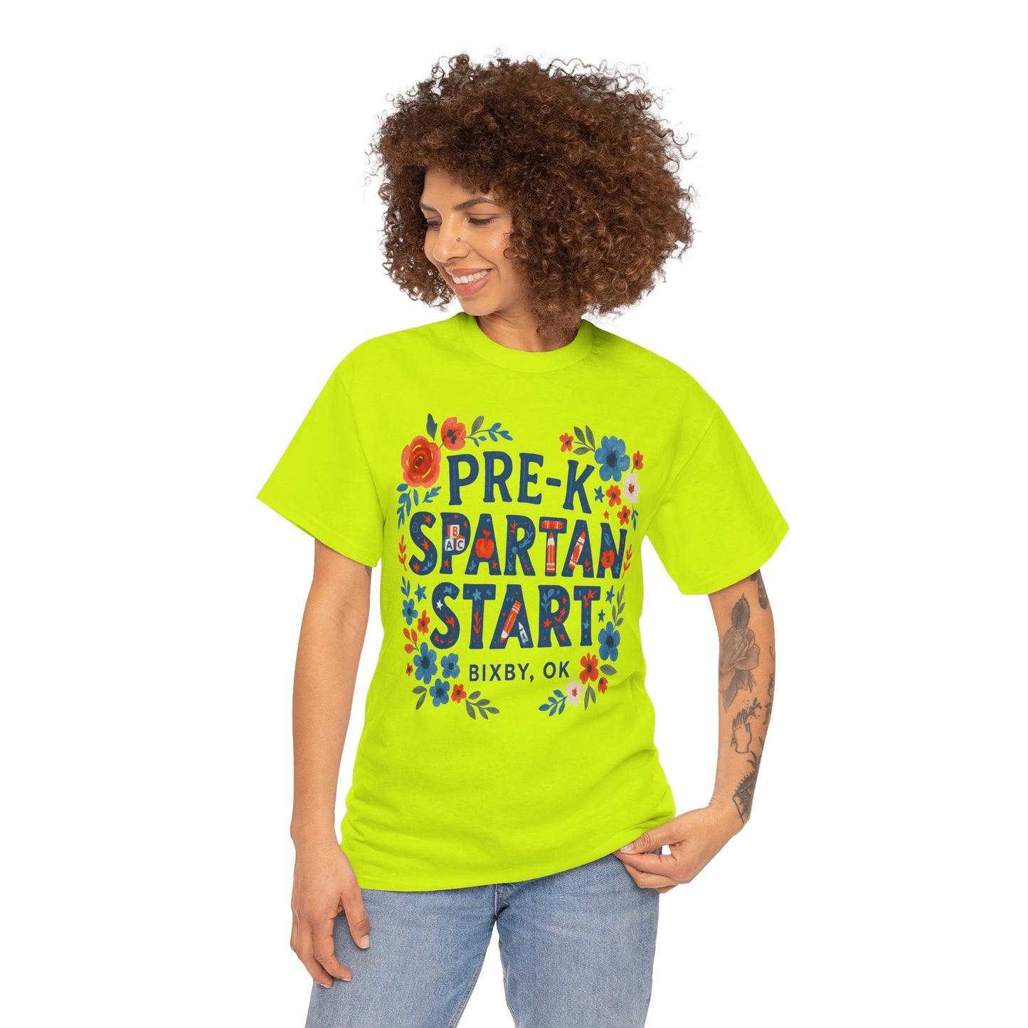 Floral Pre-K Spartan Gildan Tee