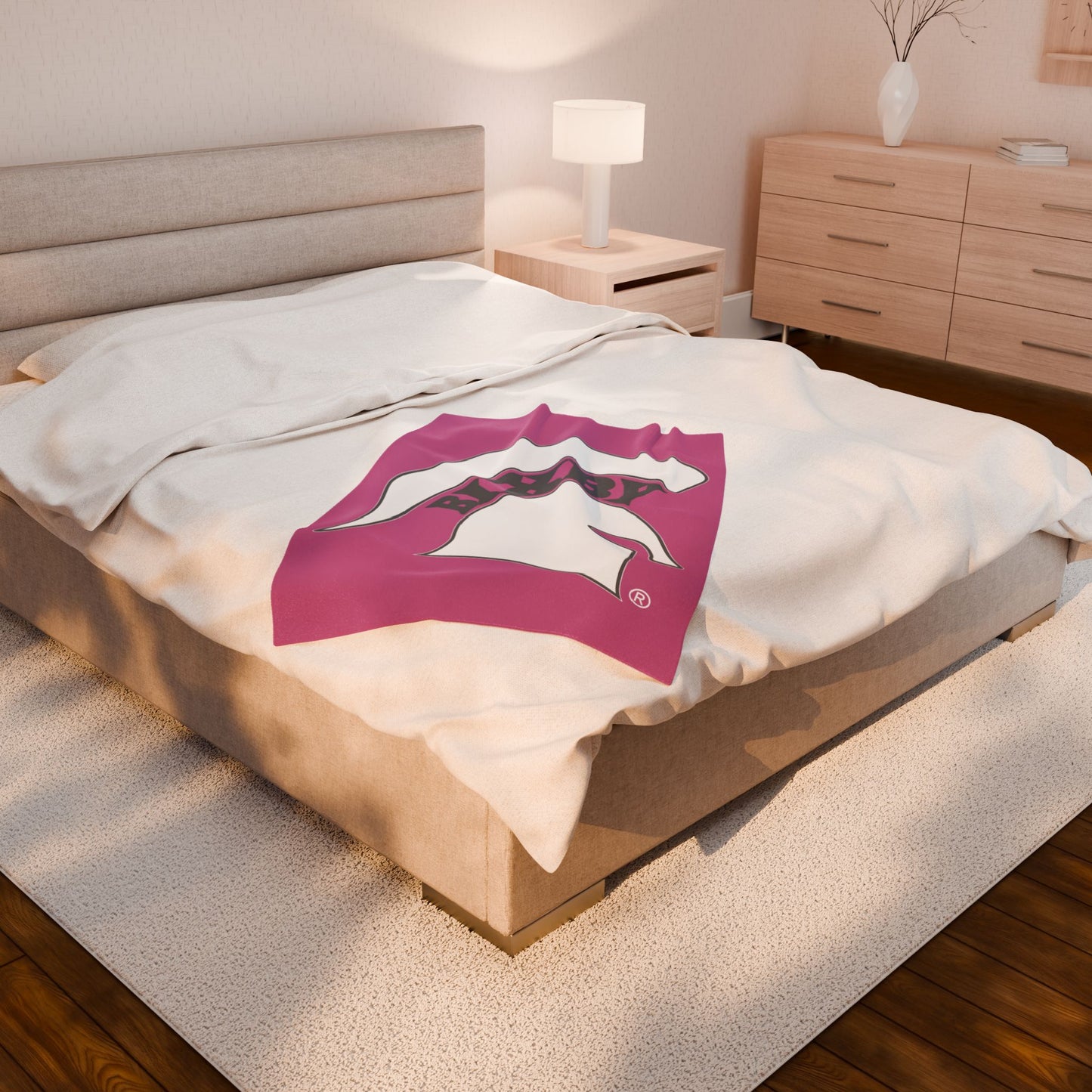 Spartan White Logo Velveteen Plush Pink Blanket