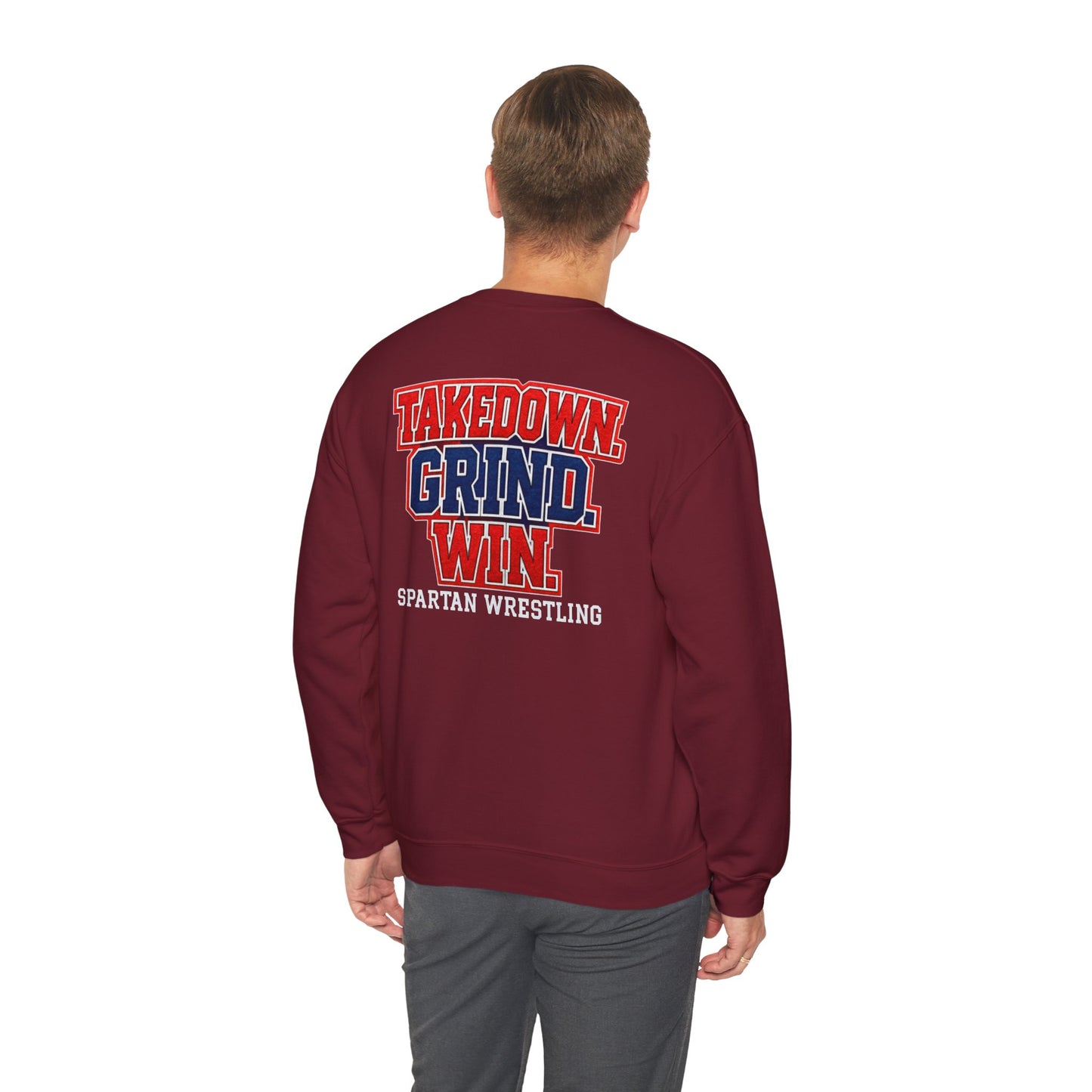 Takedown. Grind. Win Spartan Wresting Gildan Sweatshirt