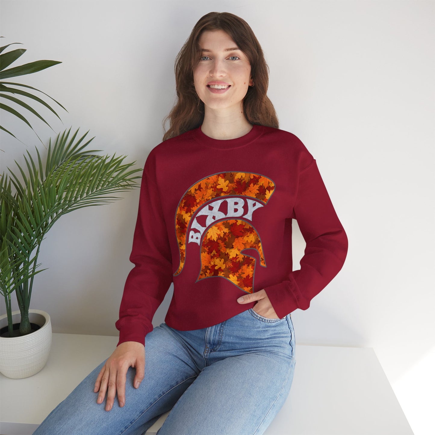 Bixby Spartan Fall Helmet Gildan Sweatshirt