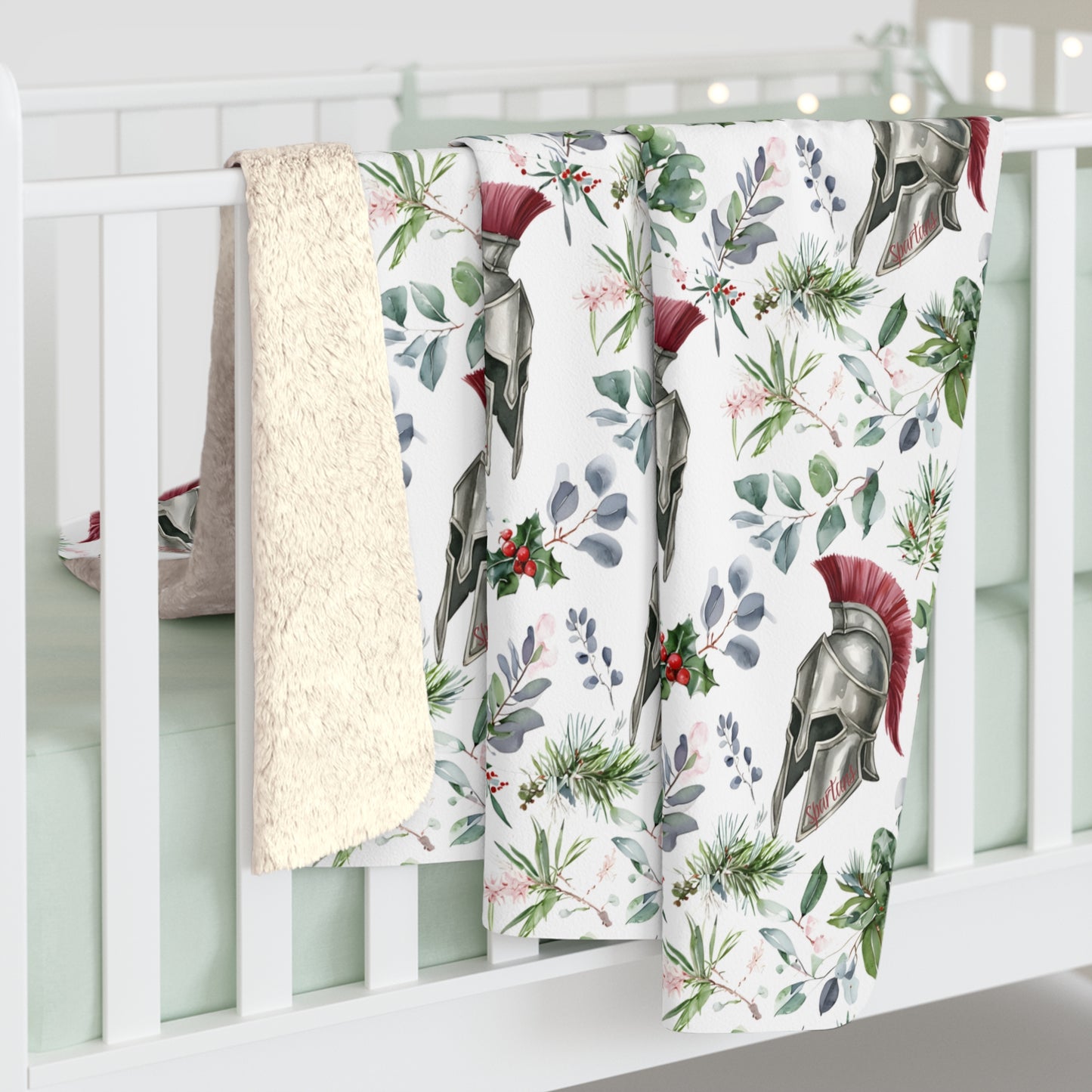 Spartan Christmas Floral Sherpa Fleece Blanket