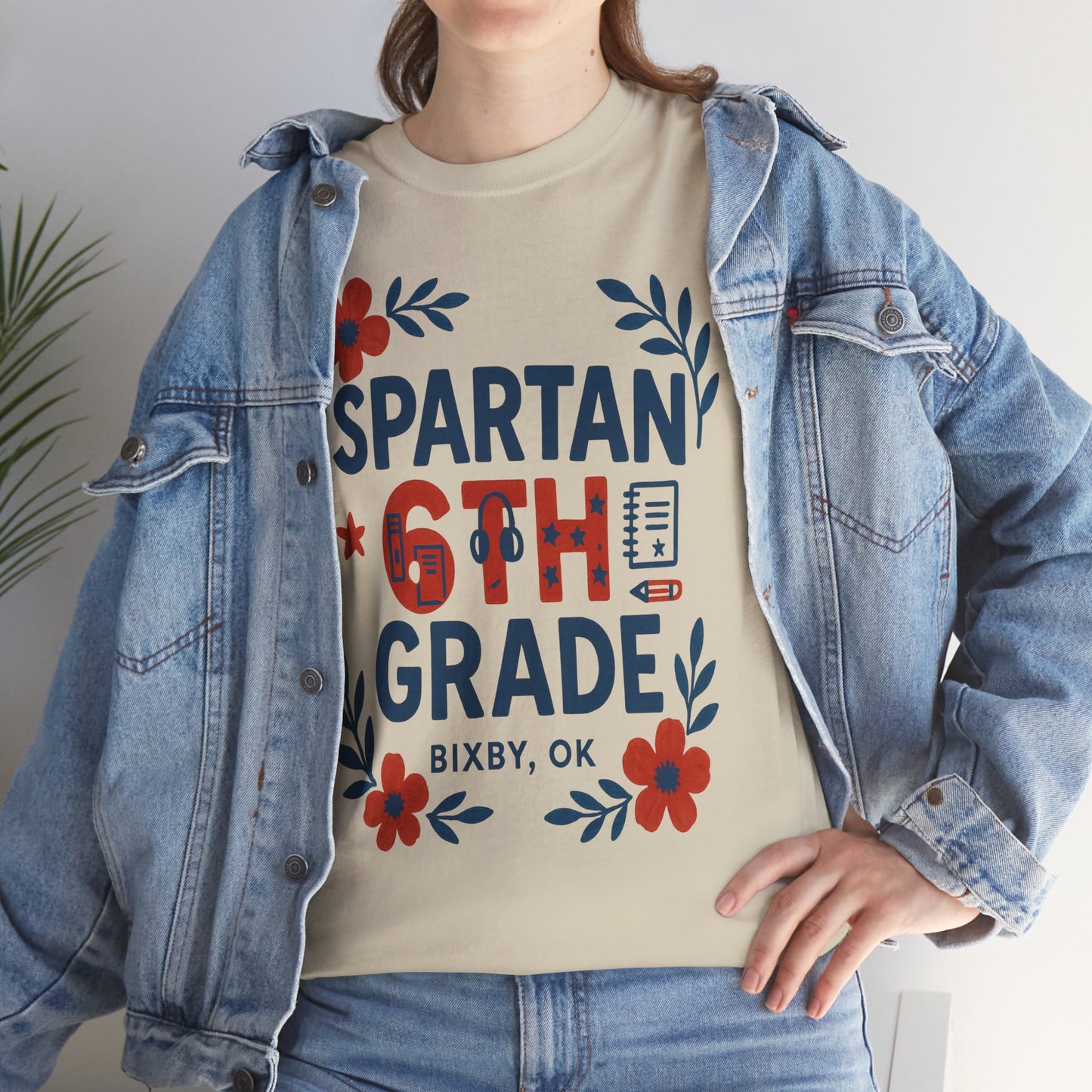 Floral Sixth Grade Spartan Gildan Tee