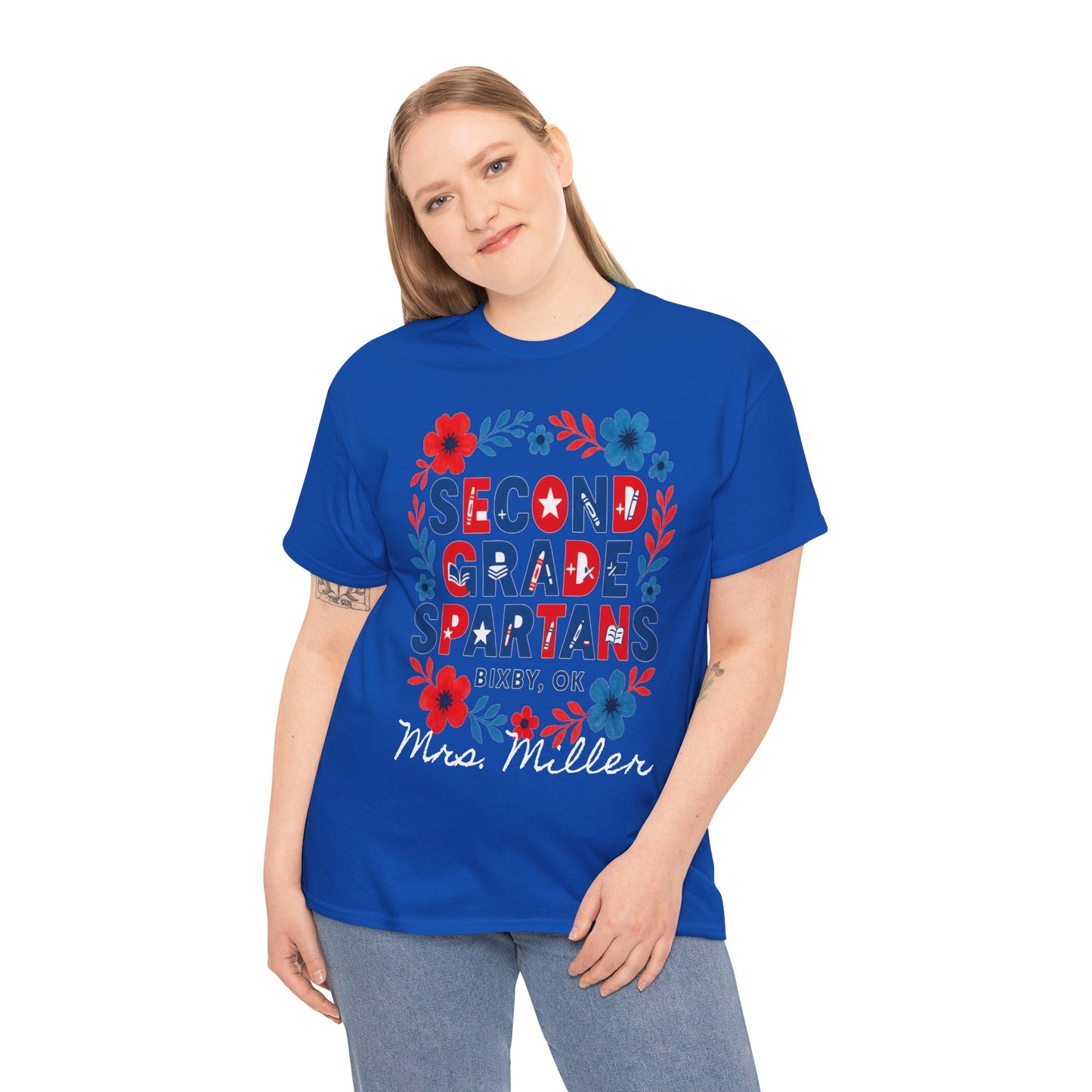 Floral Second Grade Spartan Gildan Tee