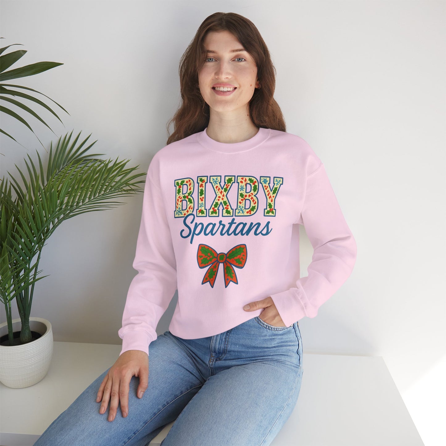 Bixby Spartans Christmas Vibes Gildan Sweatshirt