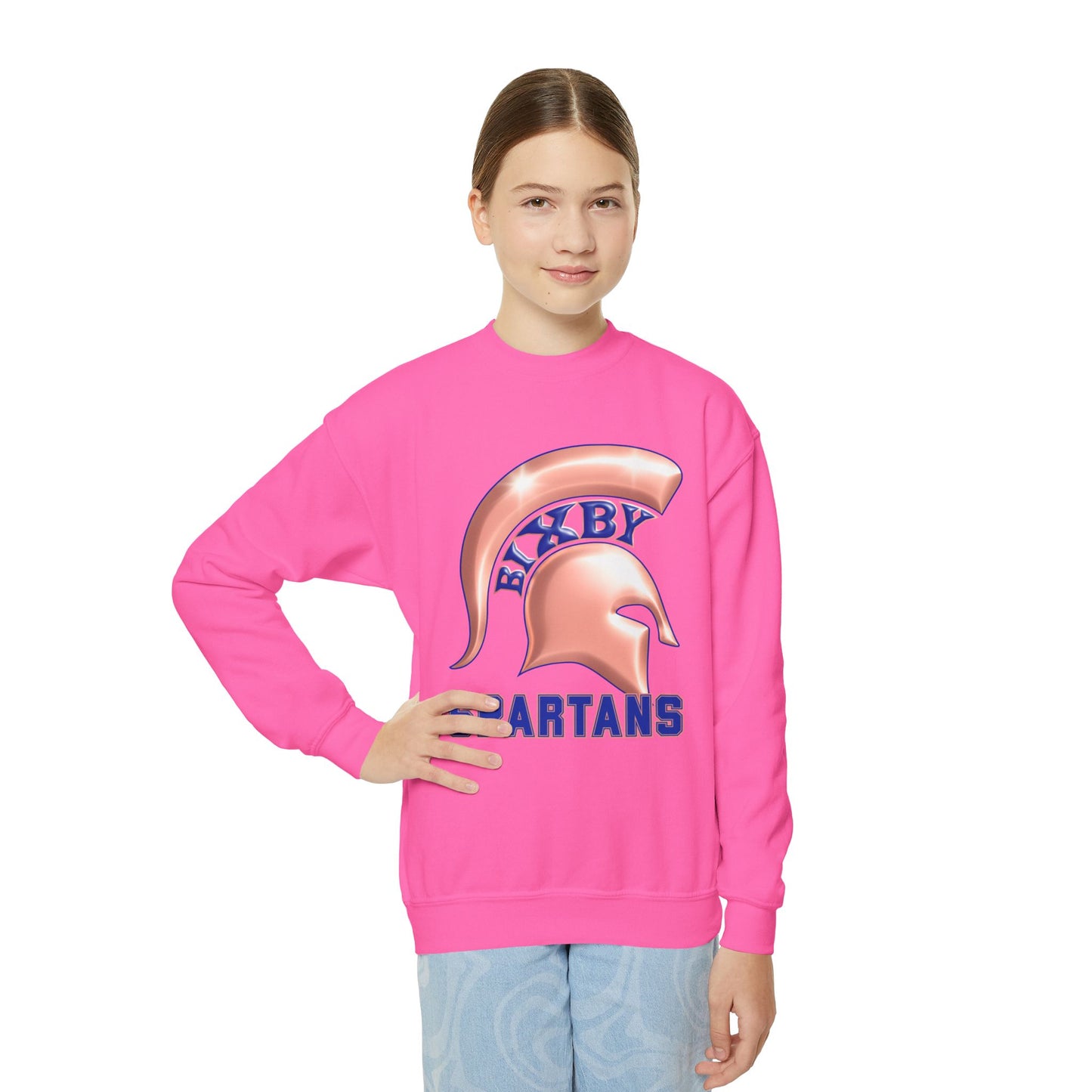 Bixby Spartan Metallic Rose Gold Youth Gildan Sweatshirt
