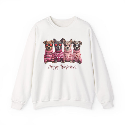Happy Woofentine Dogs Crewneck Sweatshirt | Valentine Paw Print