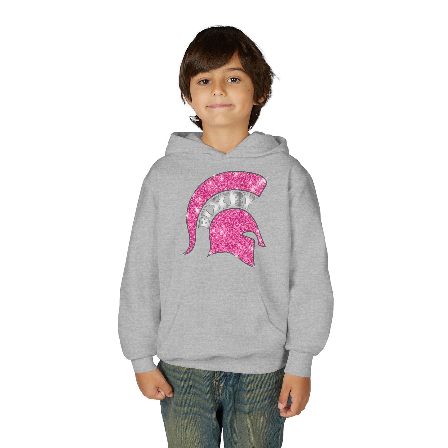 Bixby Spartan Pink Helmet Bling Youth Gildan Hoodie