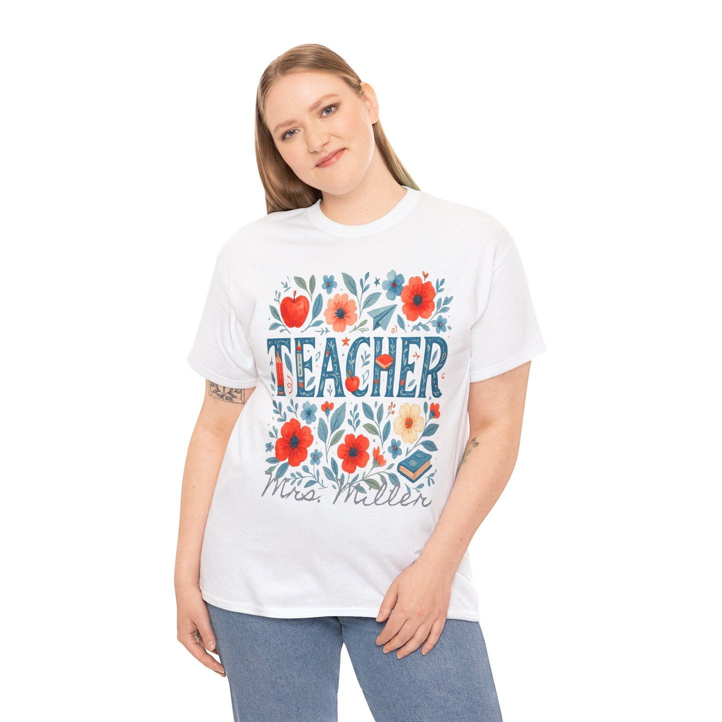 Floral Personalized Teacher Spartan Gildan Tee