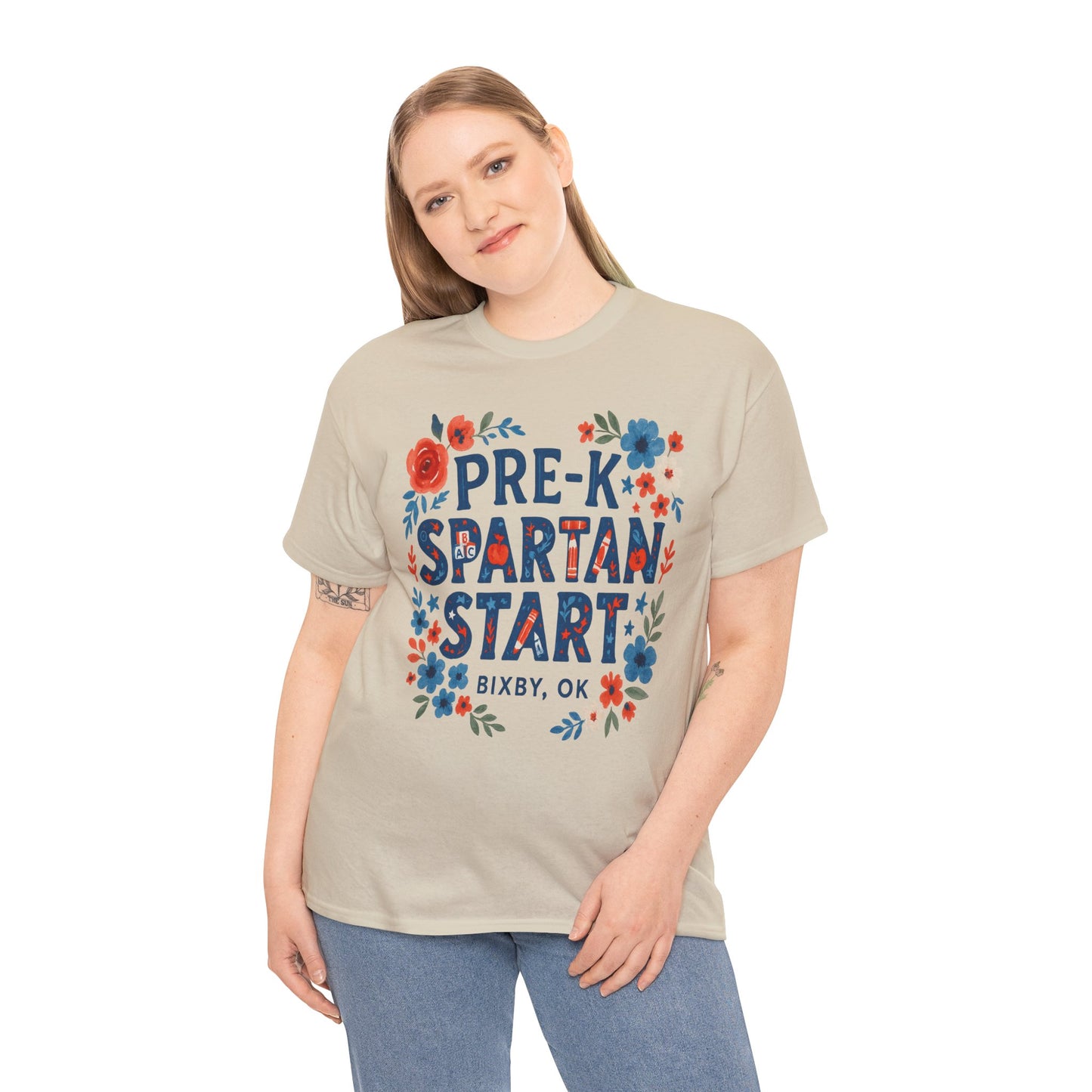 Floral Pre-K Spartan Gildan Tee