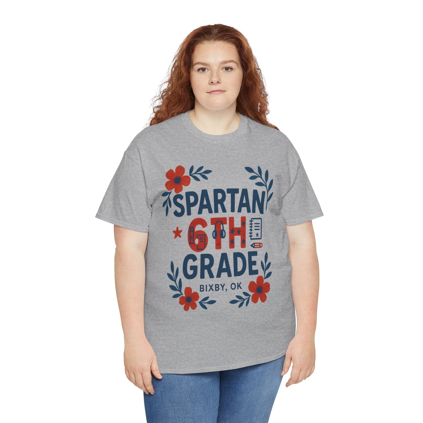 Floral Sixth Grade Spartan Gildan Tee