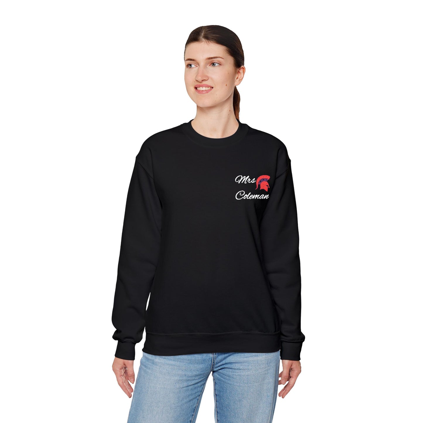 Personalized Spartan Helmet Embroidered White Lettering Gildan Sweatshirt