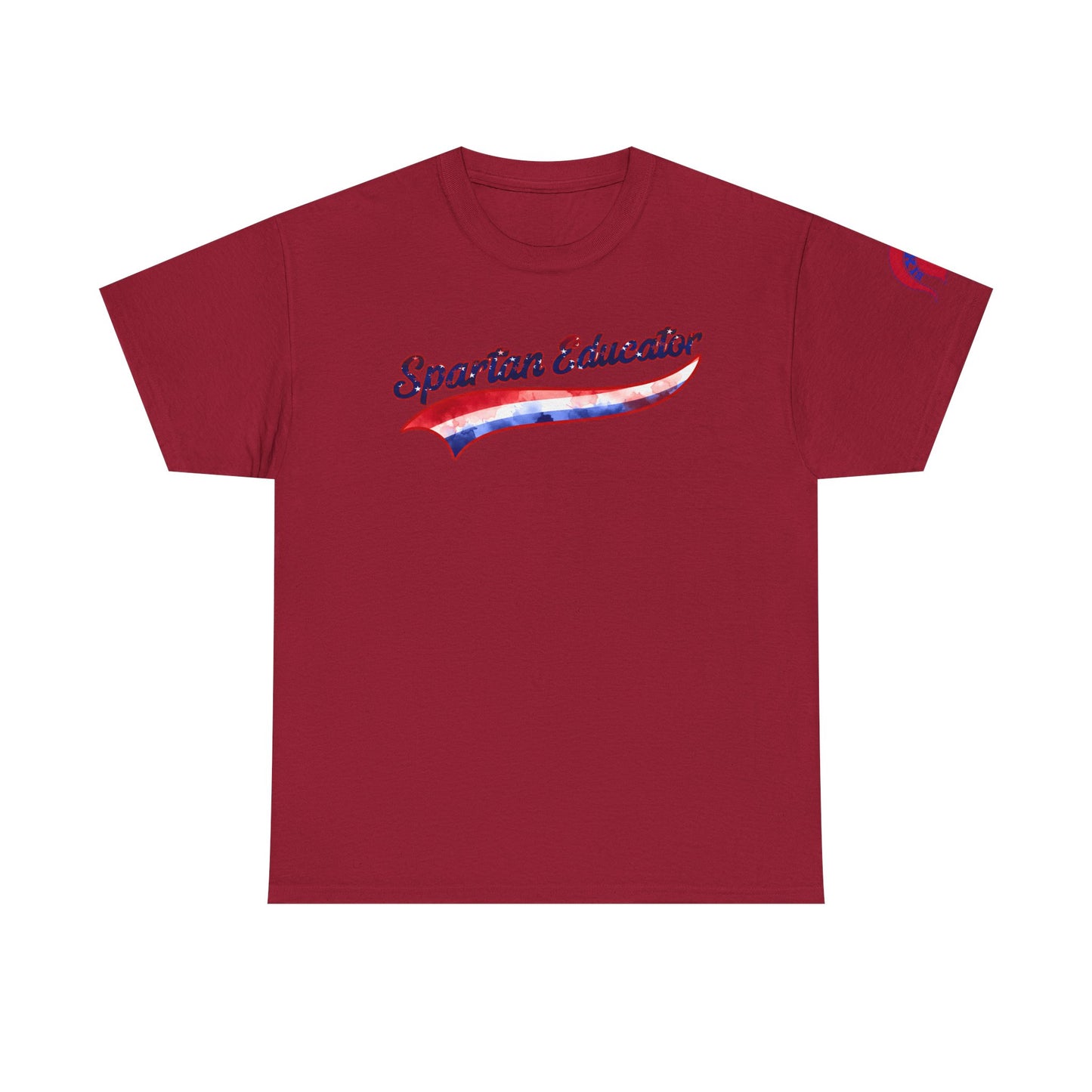 Spartan Educator Patriotic Design Gildan Tee With Sleeve Logo