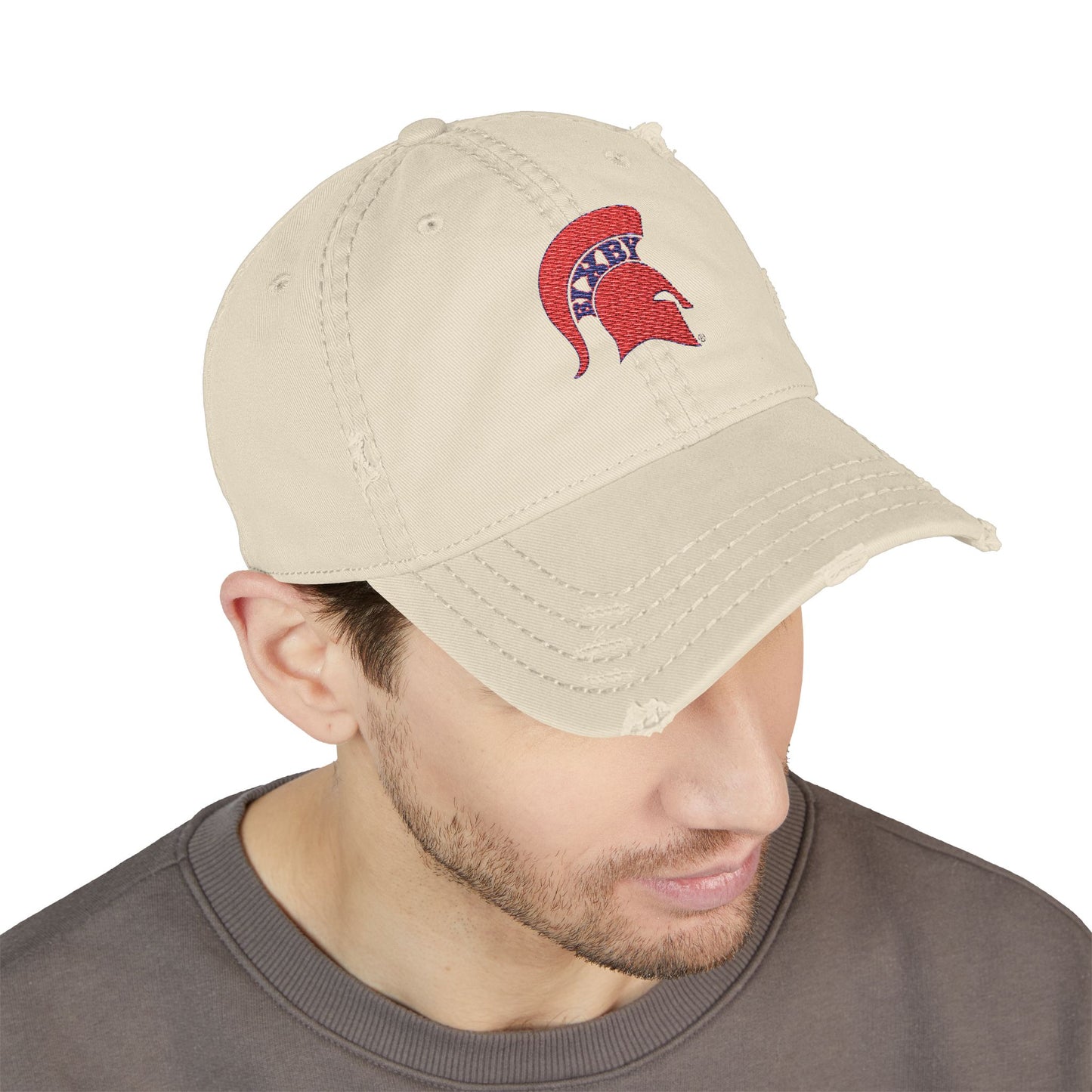 Spartan Red Logo Embroidered Distressed Classic Ballcap