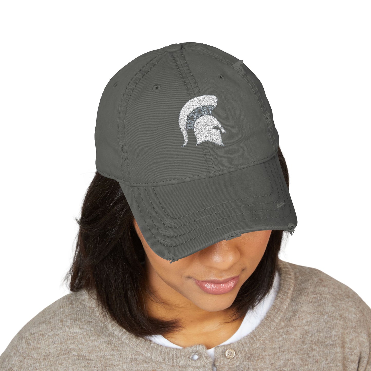 Spartan White Logo Embroidered Distressed Classic Ballcap