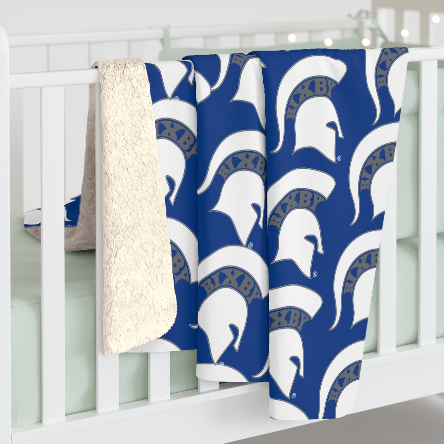 Bixby White Small Pattern Logo Comfy Sherpa Fleece Blanket
