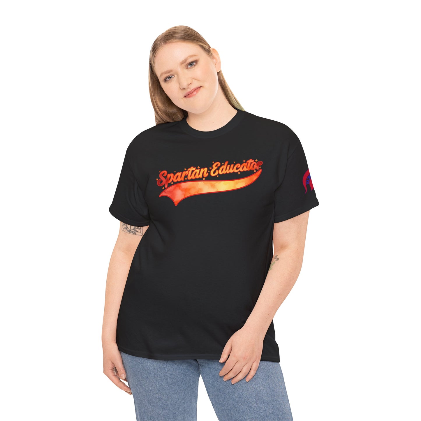 Spartan Educator Fall Design Gildan Tee With Sleeve Logo