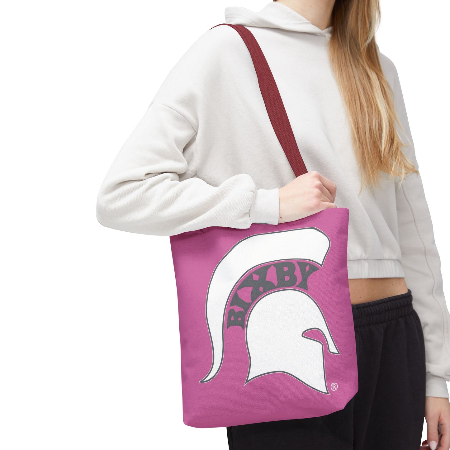 Bixby Spartans White Logo Pink Polyester Tote Bag