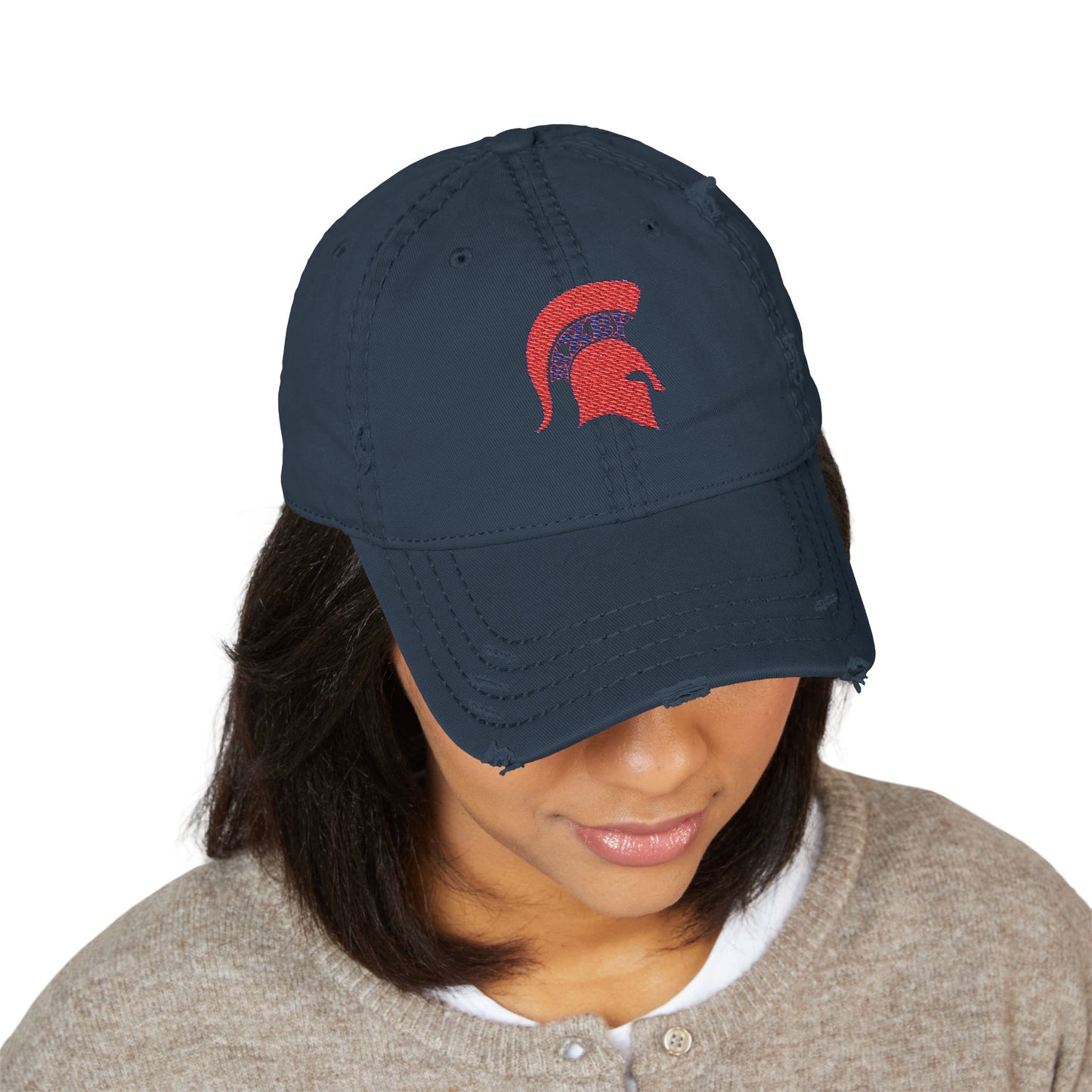 Spartan Red Logo Embroidered Distressed Classic Ballcap