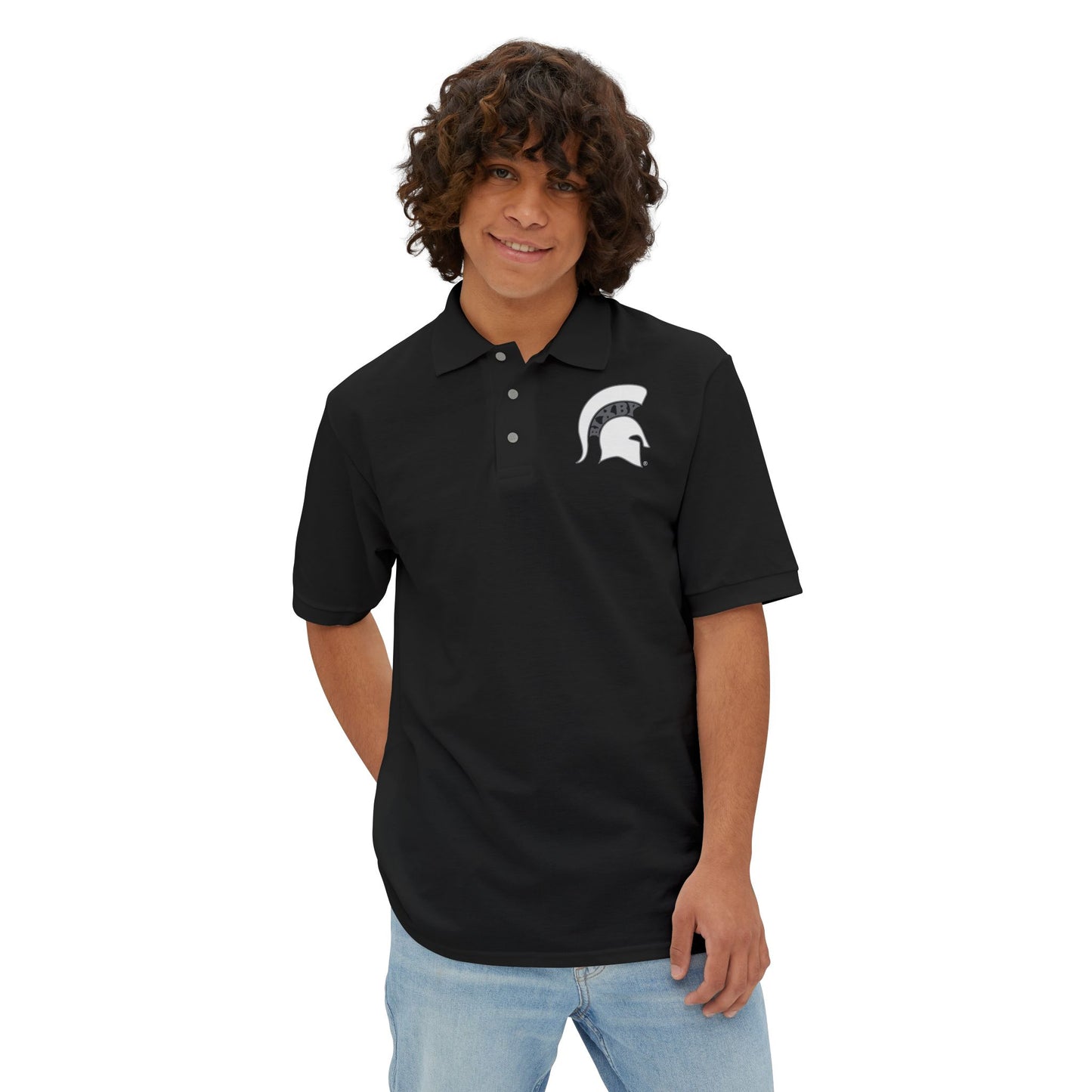 Spartan White Logo Jerzees Polo