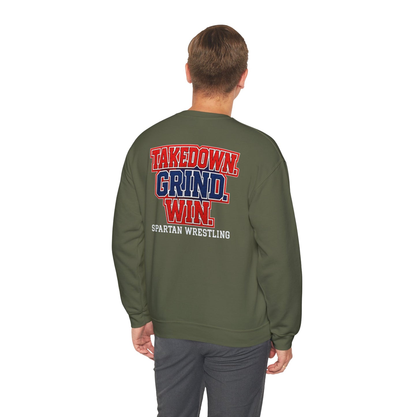 Takedown. Grind. Win Spartan Wresting Gildan Sweatshirt