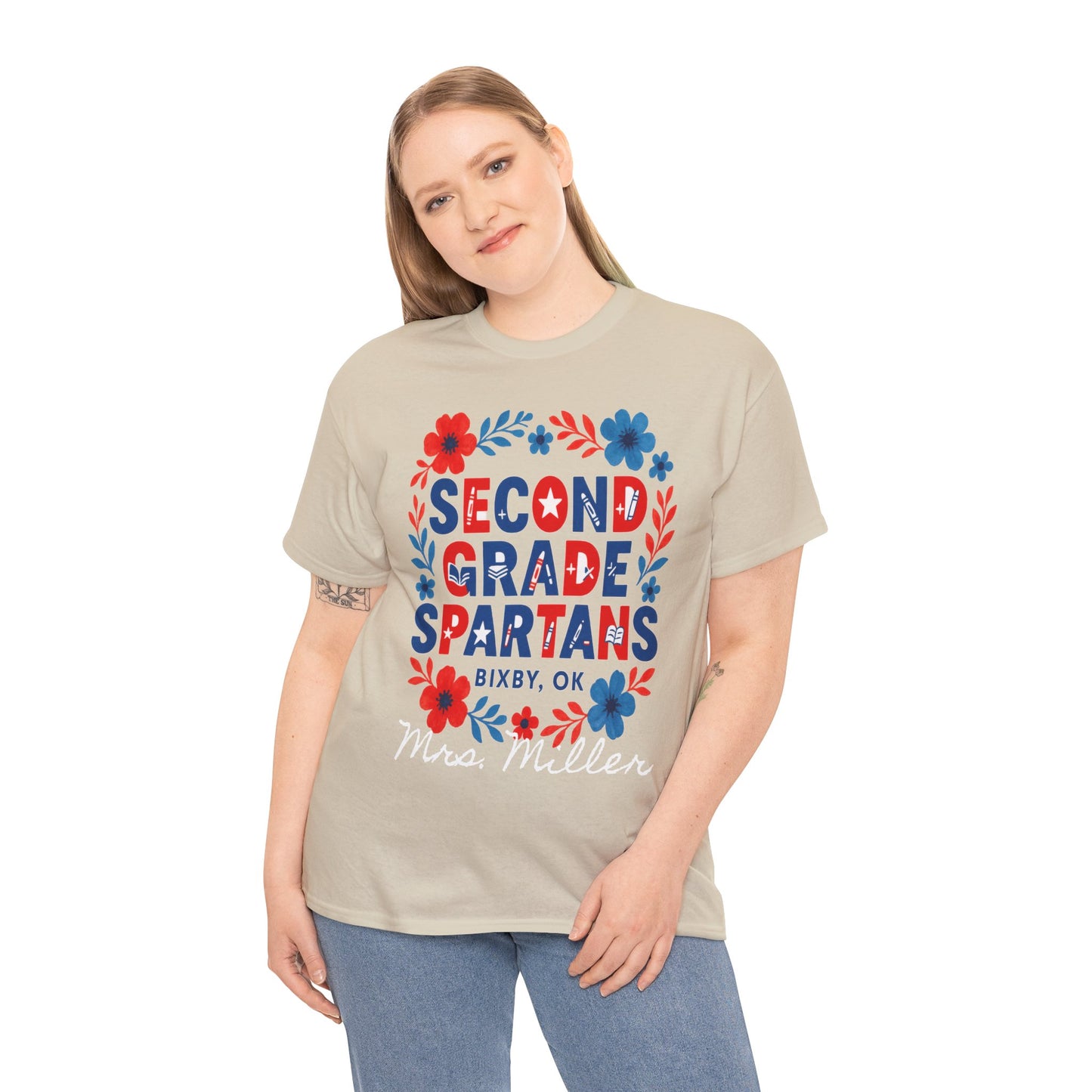 Floral Second Grade Spartan Gildan Tee