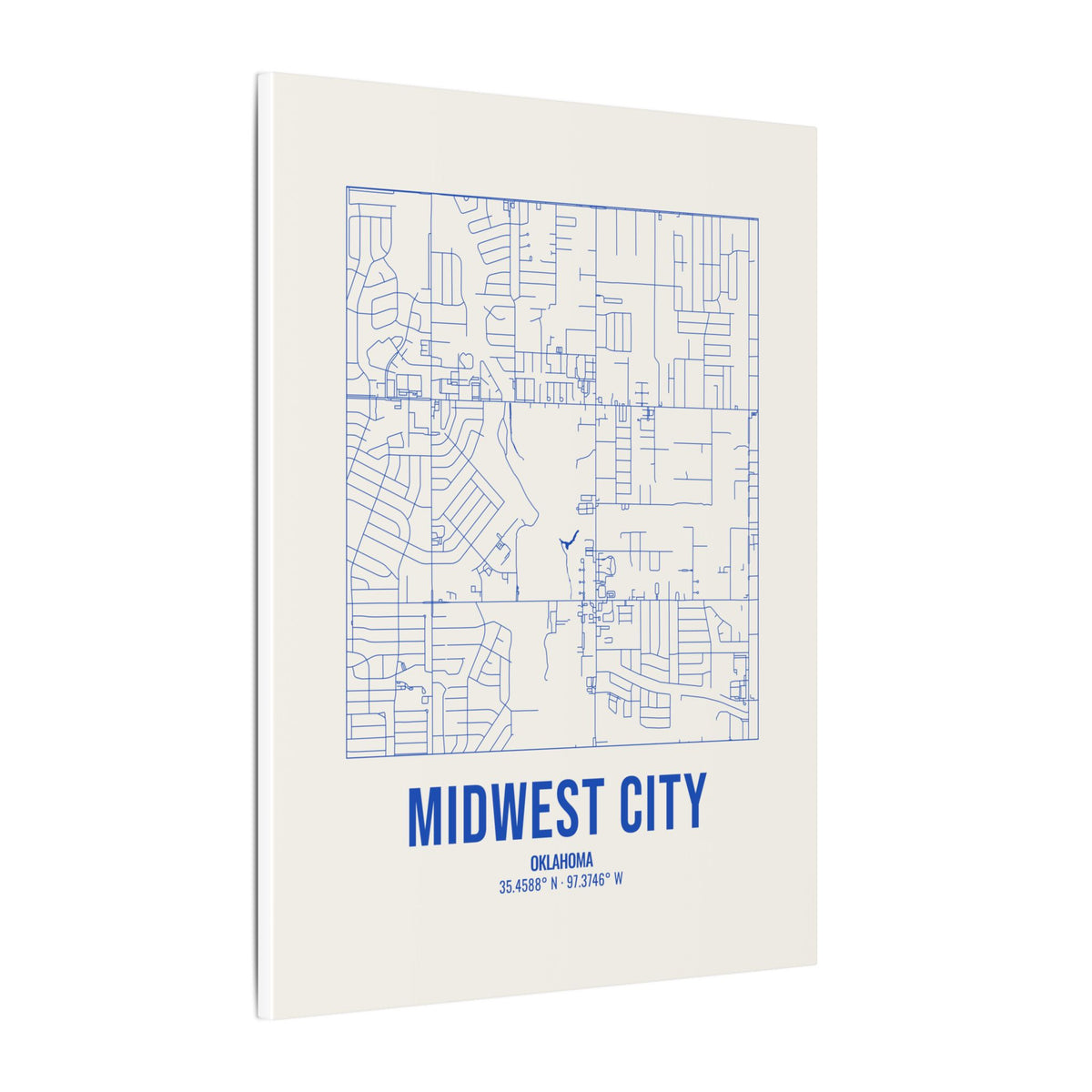 Midwest City Street Map Canvas, Royal Blue on Cream