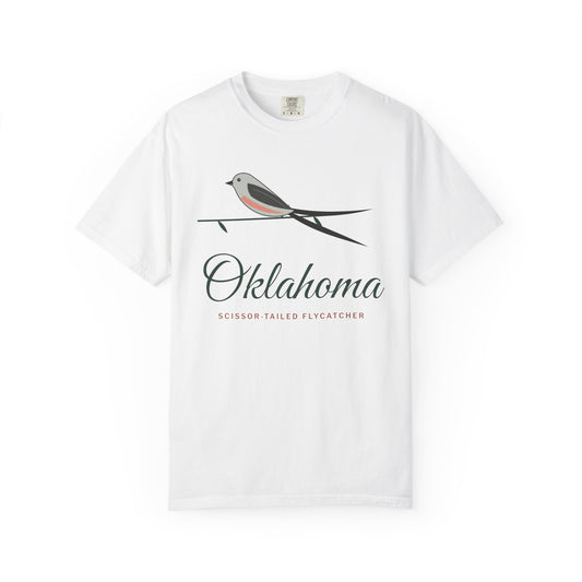 Tee printed with Scissortail Garden Script Oklahoma.