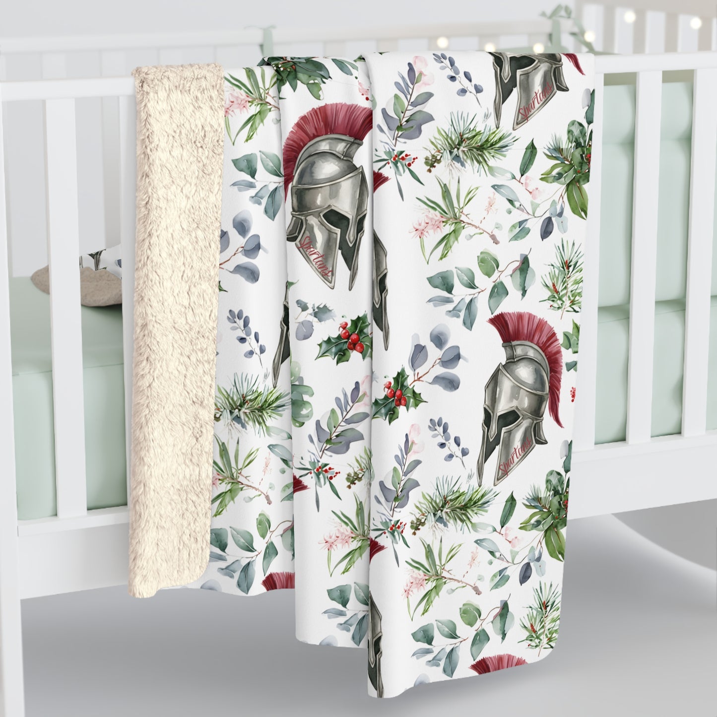 Spartan Christmas Floral Sherpa Fleece Blanket