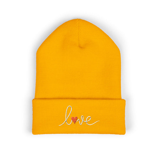 Love Embroidered Cuffed Beanie Cozy Casual Knit