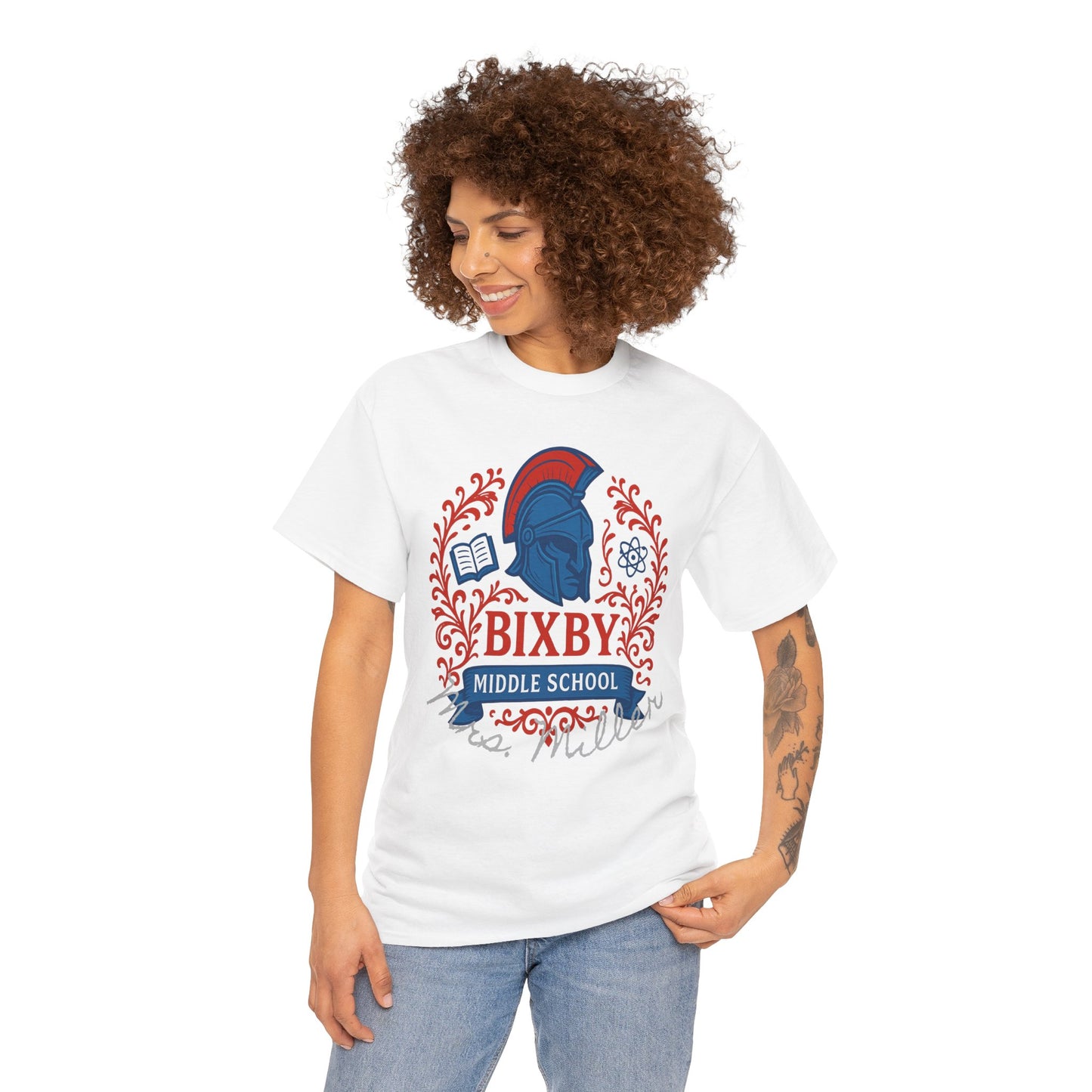 Floral Personalized Bixby Middle School Spartan Gildan Tee