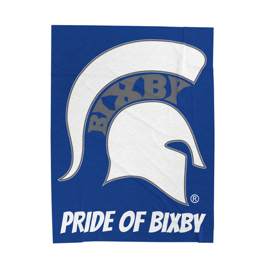 Spartan White Logo Velveteen Plush Blanket