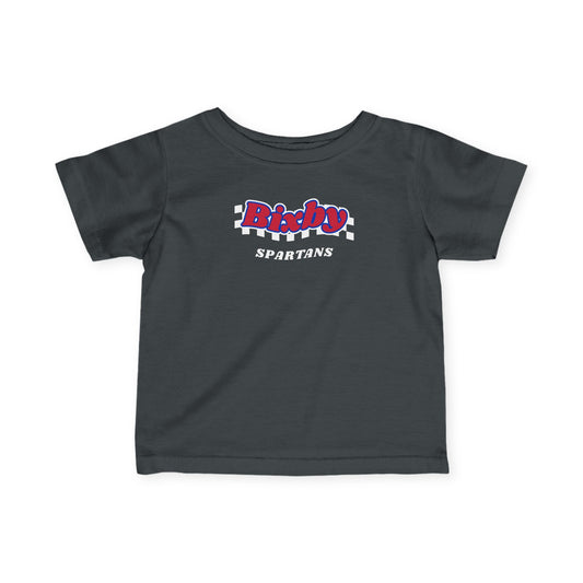 Bixby Spartans Retro Script Checkered Infant Tee – Baby Game Day Shirt