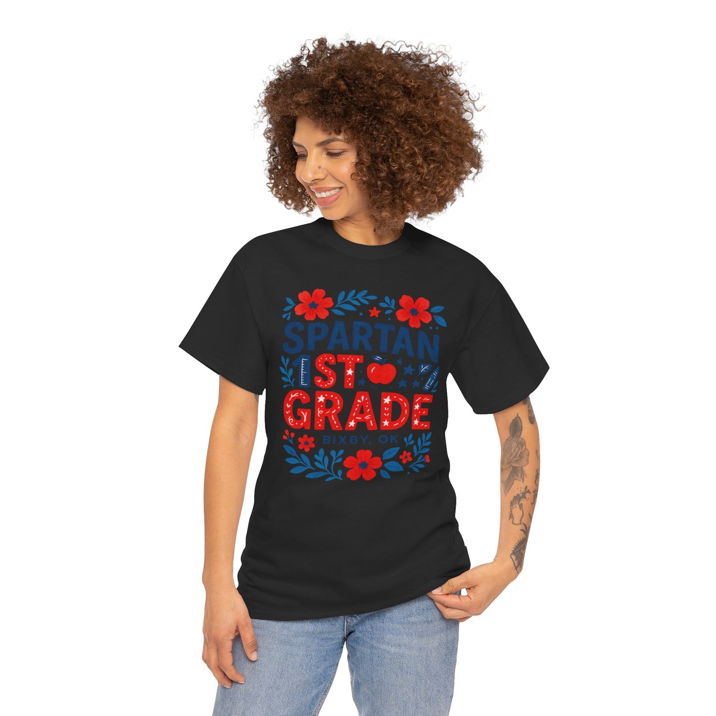 Floral First Grade Spartan Gildan Tee