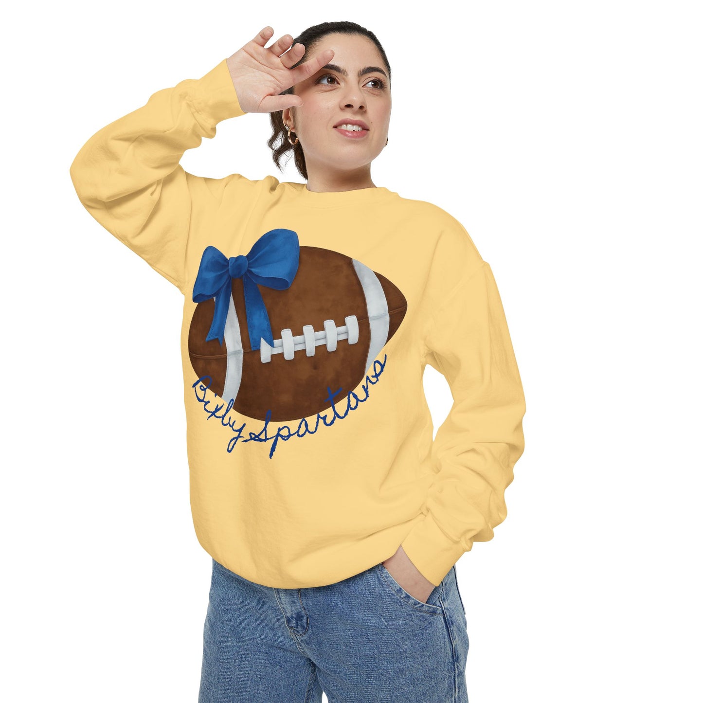 Bixby Spartans Football Bow Comfort Colors Sweatshirt