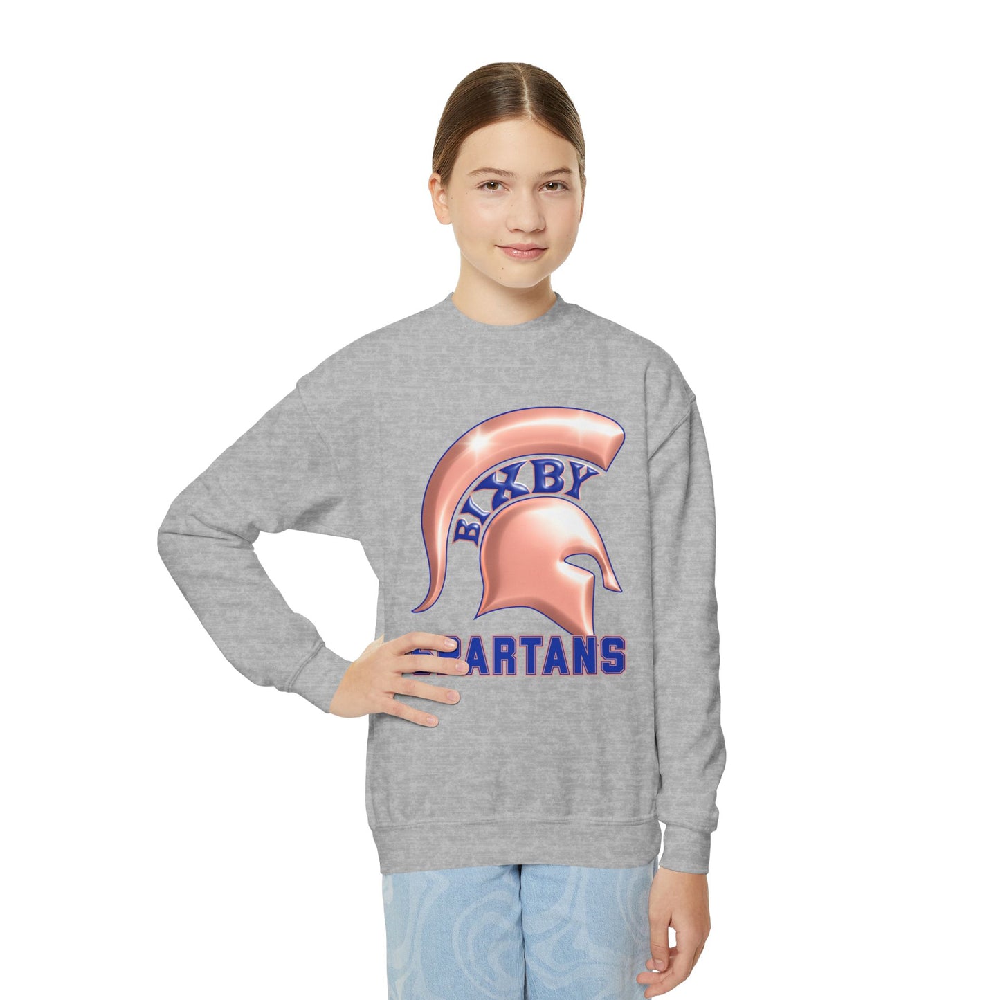 Bixby Spartan Metallic Rose Gold Youth Gildan Sweatshirt