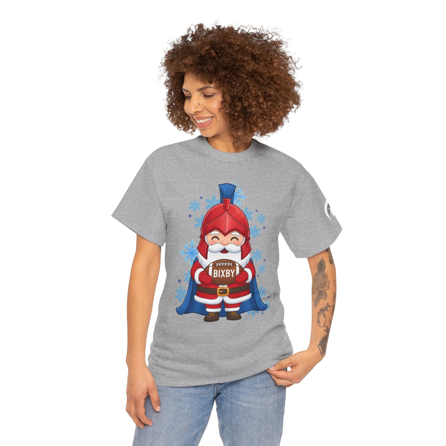 Spartan Football Santa Gildan Tee With Sleeve Print