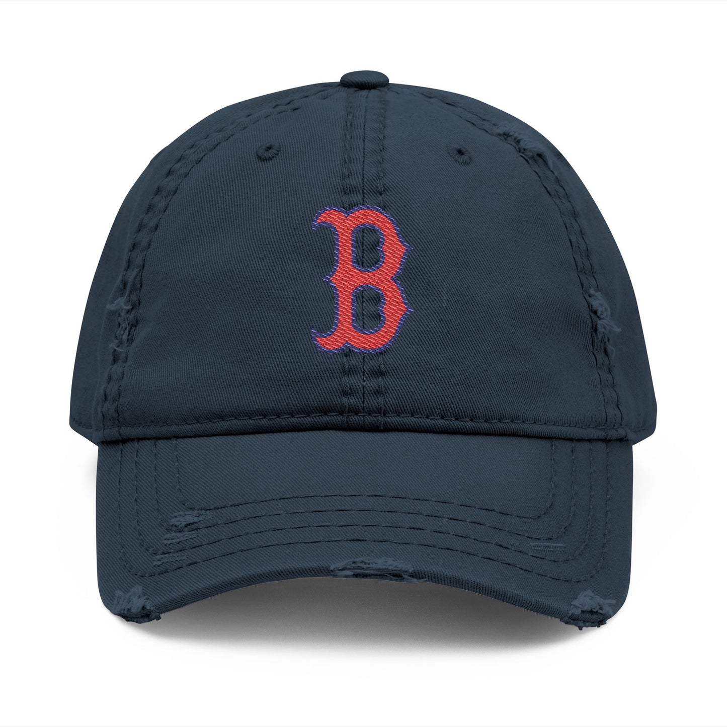 Distressed Embroidered Dad Hat Vintage Red & Blue “B” Baseball Cap