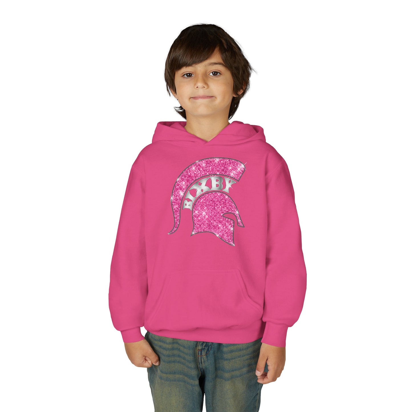 Bixby Spartan Pink Helmet Bling Youth Gildan Hoodie