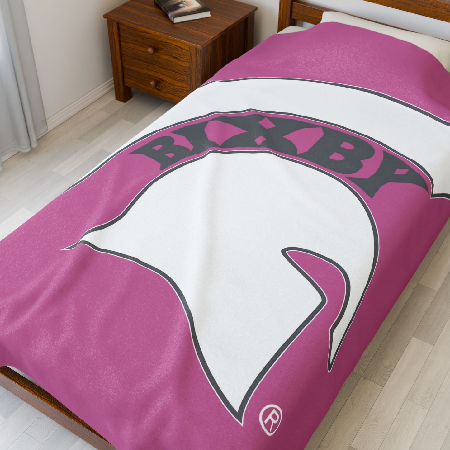 Spartan White Logo Velveteen Plush Pink Blanket