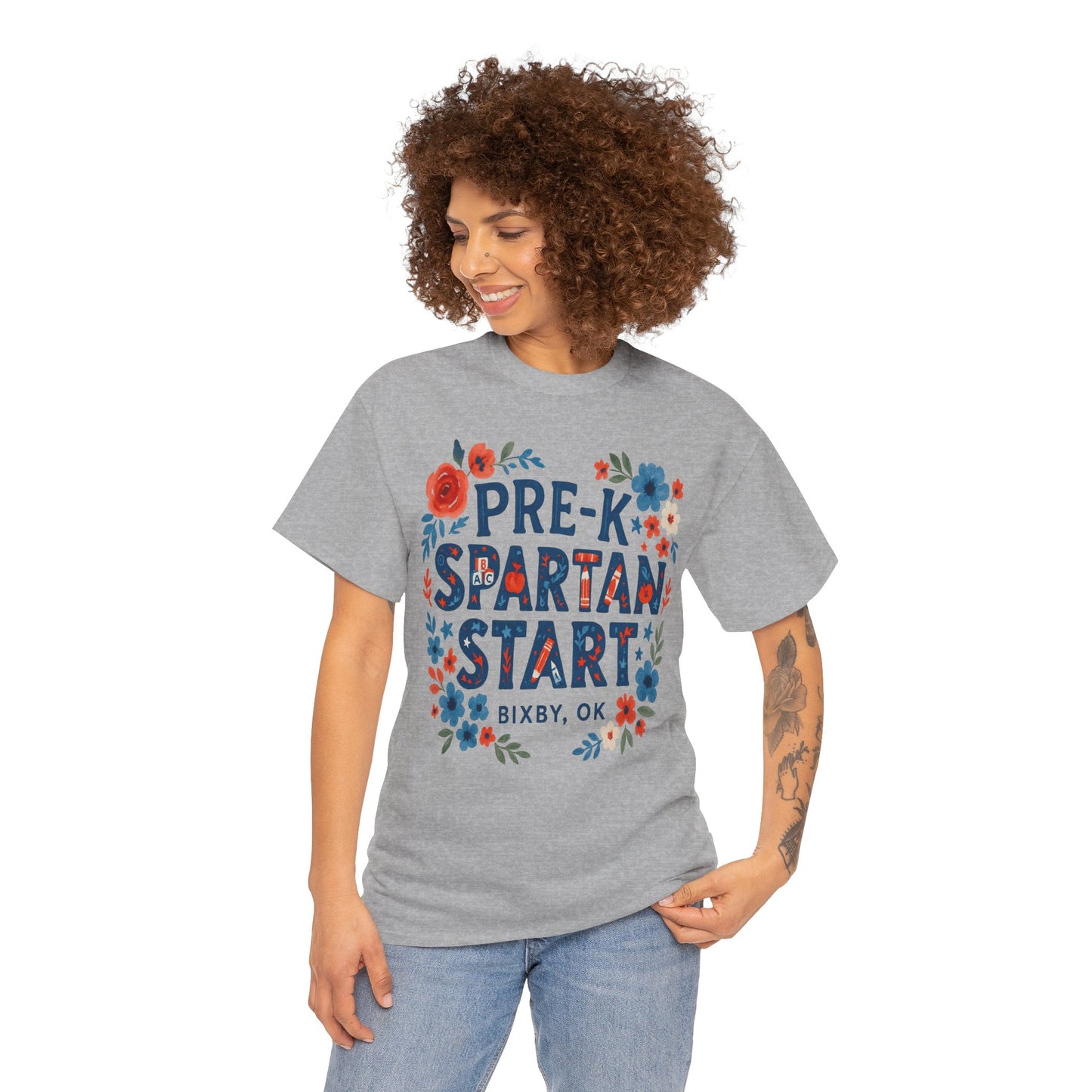 Floral Pre-K Spartan Gildan Tee