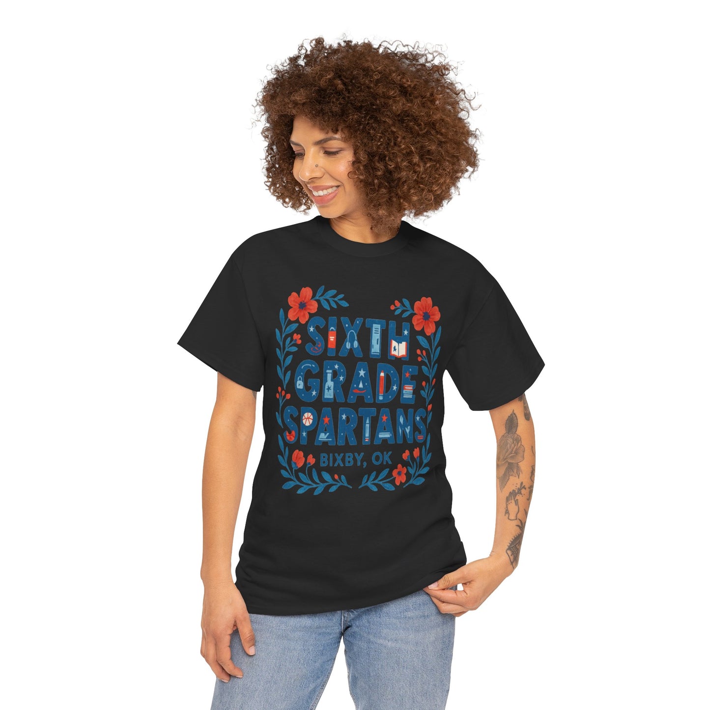 Floral Sixth Grade Spartan Gildan Tee